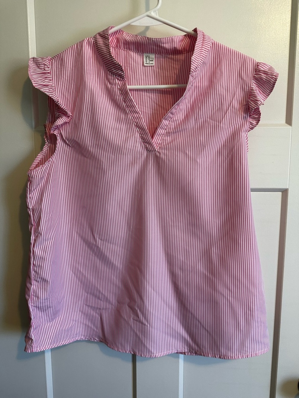 Sleeveless Pink Stripe V-Neck Ruffle Top